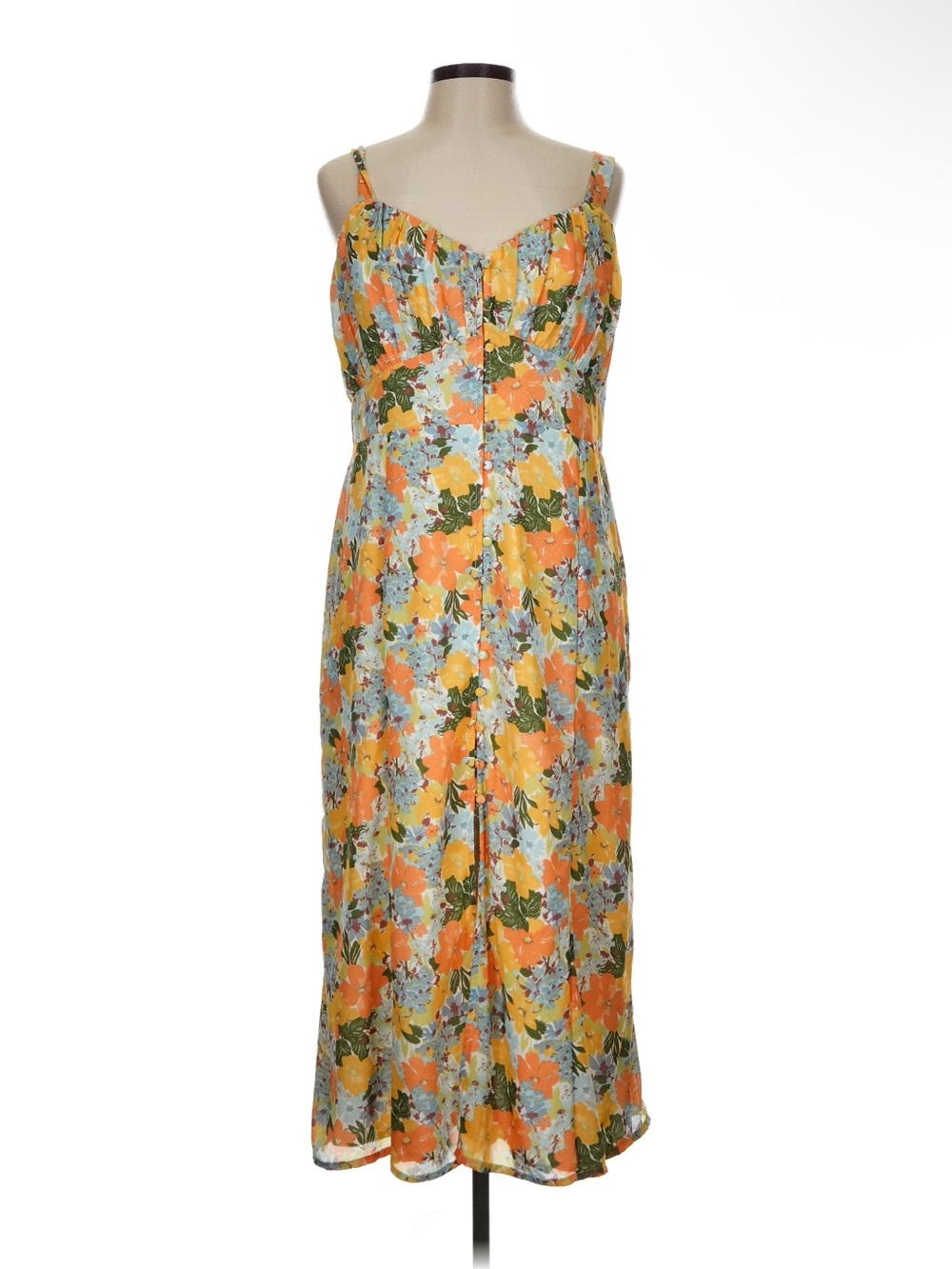 Abercrombie & fitch Floral Orange Midi Sundress with Spaghetti Straps